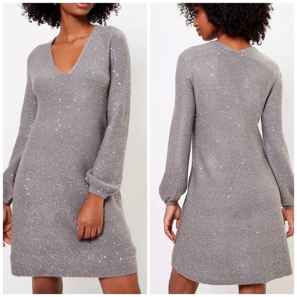 LOFT Dresses & Skirts - NWT Gray Sequin Sweater Dress